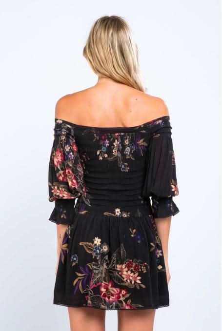 Christina Black Floral Print Mini Dress