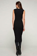 Would You Mind Black Ribbed Knit Crew Neck Sweater Dress