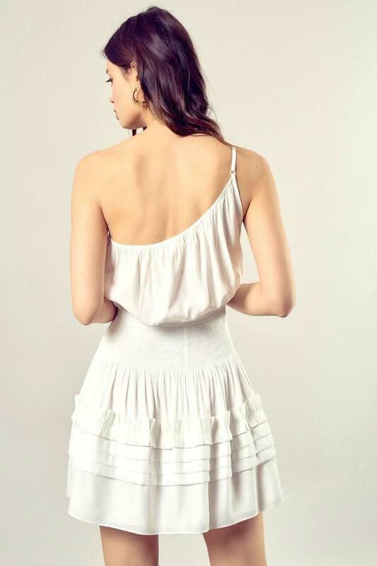 Sandra White One Shoulder Mini Dress