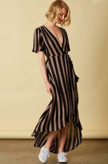 When in Rome Black Striped Wrap Maxi Dress
