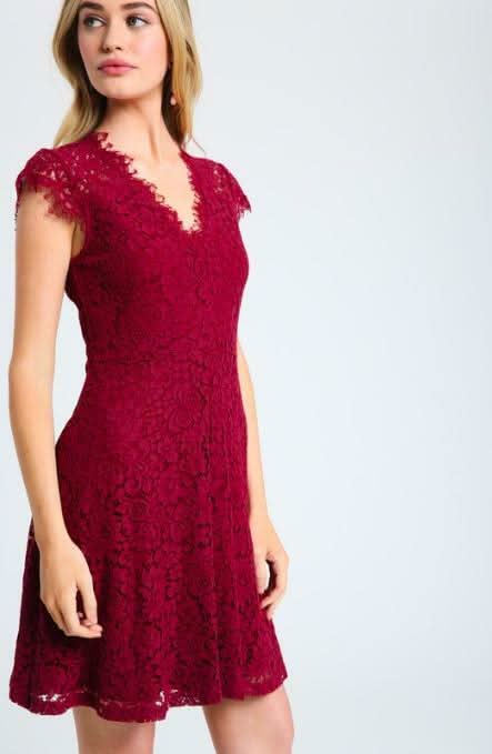 Selma Burgundy Lace Skater Dress