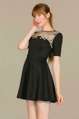 Maggie Black Crochet Trim Skater Dress