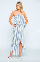 The Little Venice Blue and White Strapless Maxi Dress