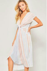 By The Sea Blue Striped Knotted Midi Dress