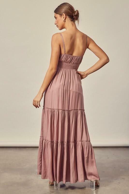 Sweet and Flirty Dusty Mauve Tiered Maxi Dress