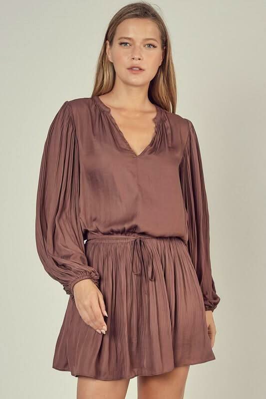 By The Way Truffle Balloon Sleeve Mini Dress