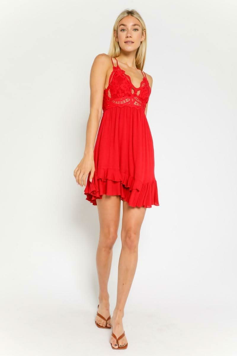 Ava Red Crochet Lace Mini Dress