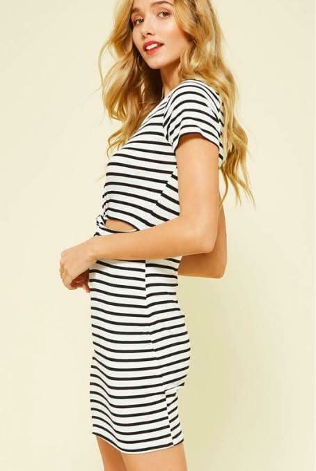 Sun Club Black and White Striped Knotted Tee Dress