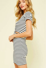 Sun Club Black and White Striped Knotted Tee Dress