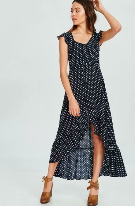 Dotty & Me Navy Blue and White Polka Dot Maxi Dress
