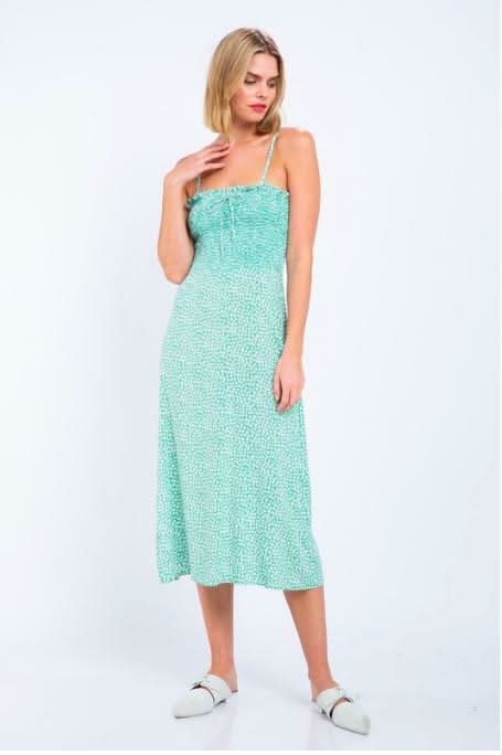 Jessica Spring Green and White Print Midi Dress