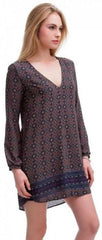 Hampton's Navy and Brown Boho Print Shift Dress