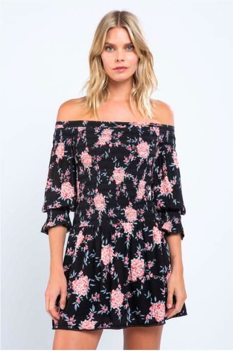 Christina Pink and Black Floral Print Mini Dress