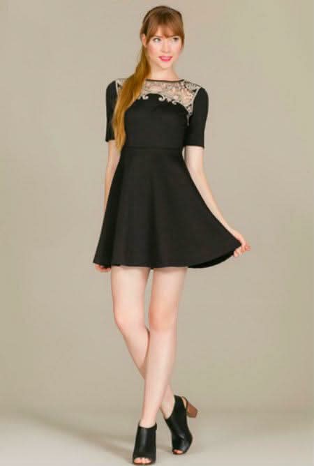 Maggie Black Crochet Trim Skater Dress