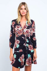 Valley Girl Black Floral Print Button-Down Mini Dress