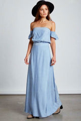 Malibu Chambray Blue Stripe Maxi Dress