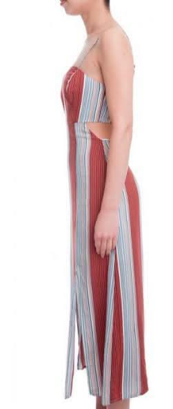 Illusion Red Striped Midi Dress