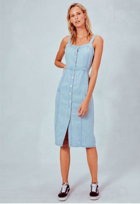 Carolina Light Blue Chambray Midi Tank Dress