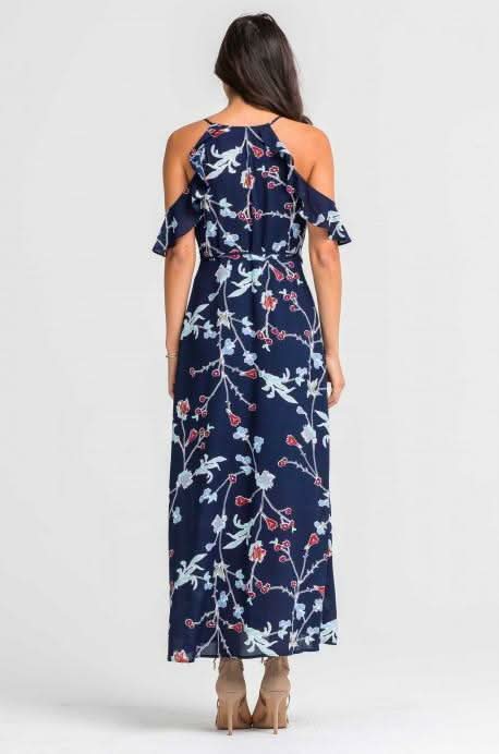 Grace Navy Floral Cold-Shoulder Maxi Dress