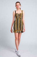 Ciao Bella Black and Gold Striped Smocked Mini Dress