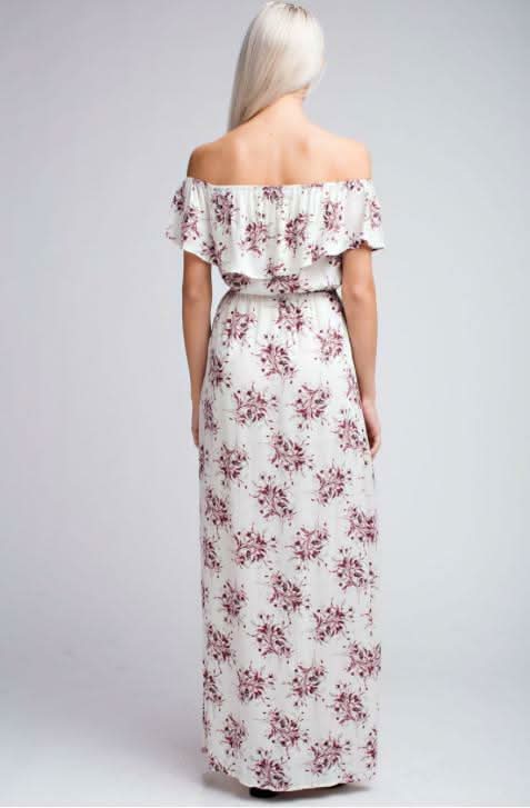 I Adore White Floral Print Off-the-Shoulder Maxi Dress