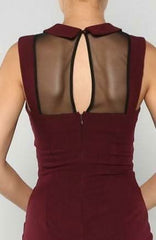 First Lady Sheer Panel Burgundy Collar Dress