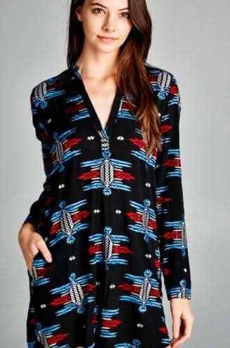 Desiree Embroidered Black Long Sleeve Tunic Dress