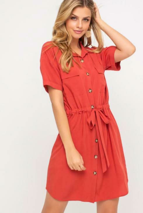 Unlimited Possibilities Tandon Spice Red Shirt Dress