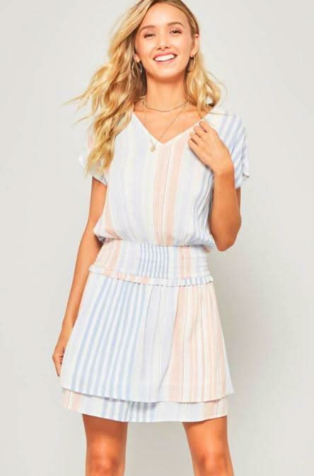 You and I Chambray Blue Striped Mini Dress