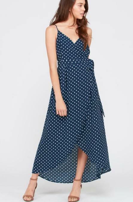 Dorothea Navy Blue Polka Dot Backless Maxi Dress