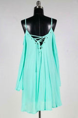 Welcome Back Mint Cold Shoulder Lace-Up Dress