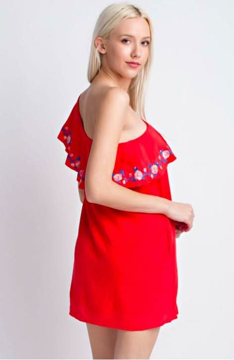 Southern Bud One-Shoulder Ruffle Mini Dress