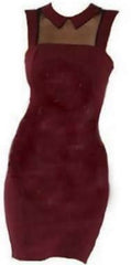 First Lady Sheer Panel Burgundy Collar Dress