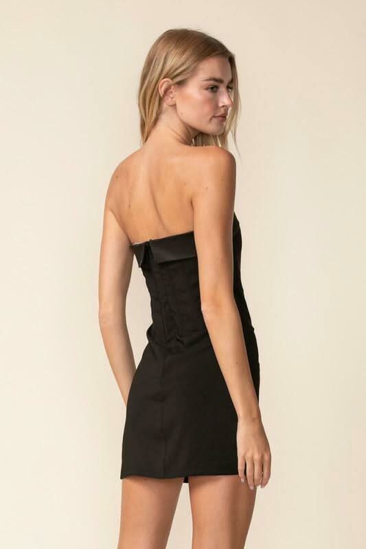 See You There Black Mixed Media Strapless Mini Dress