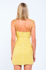 Becca Yellow and White Print Cutout Mini Dress