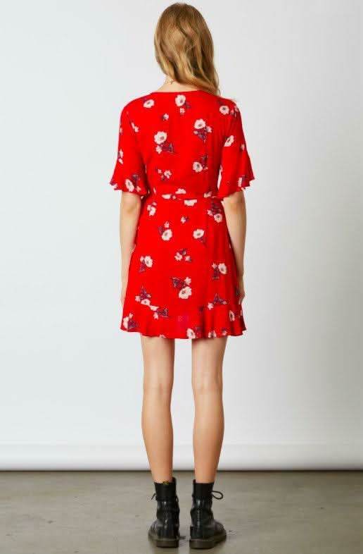 Best Buds Red Floral Print Wrap Dress