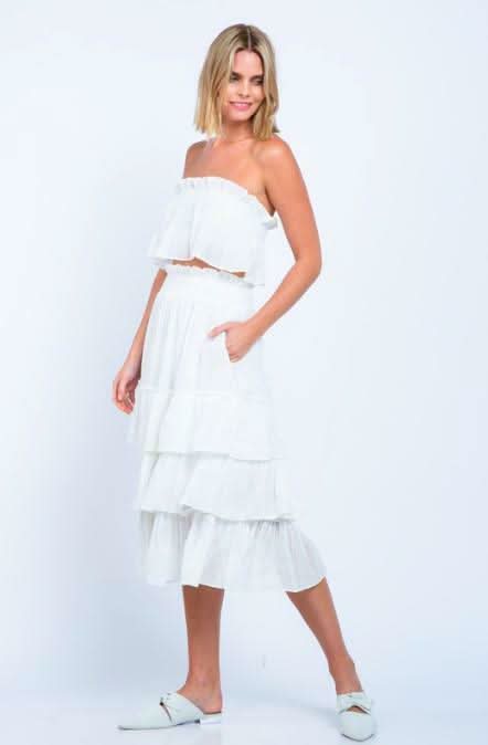 Isabella White Strapless Two-Piece Midi Dress