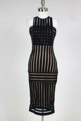 Rules of Intent Sheer Striped Black Body-Con Midi Dress