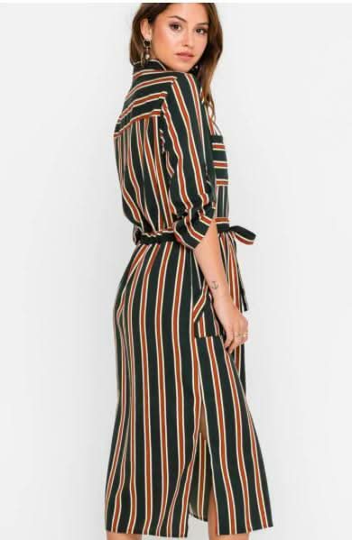 Laura Navy and Rust Striped Midi Shirt Dress
