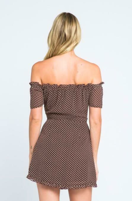San Tropez Brown Polka Dot Off-the-Shoulder Mini Dress