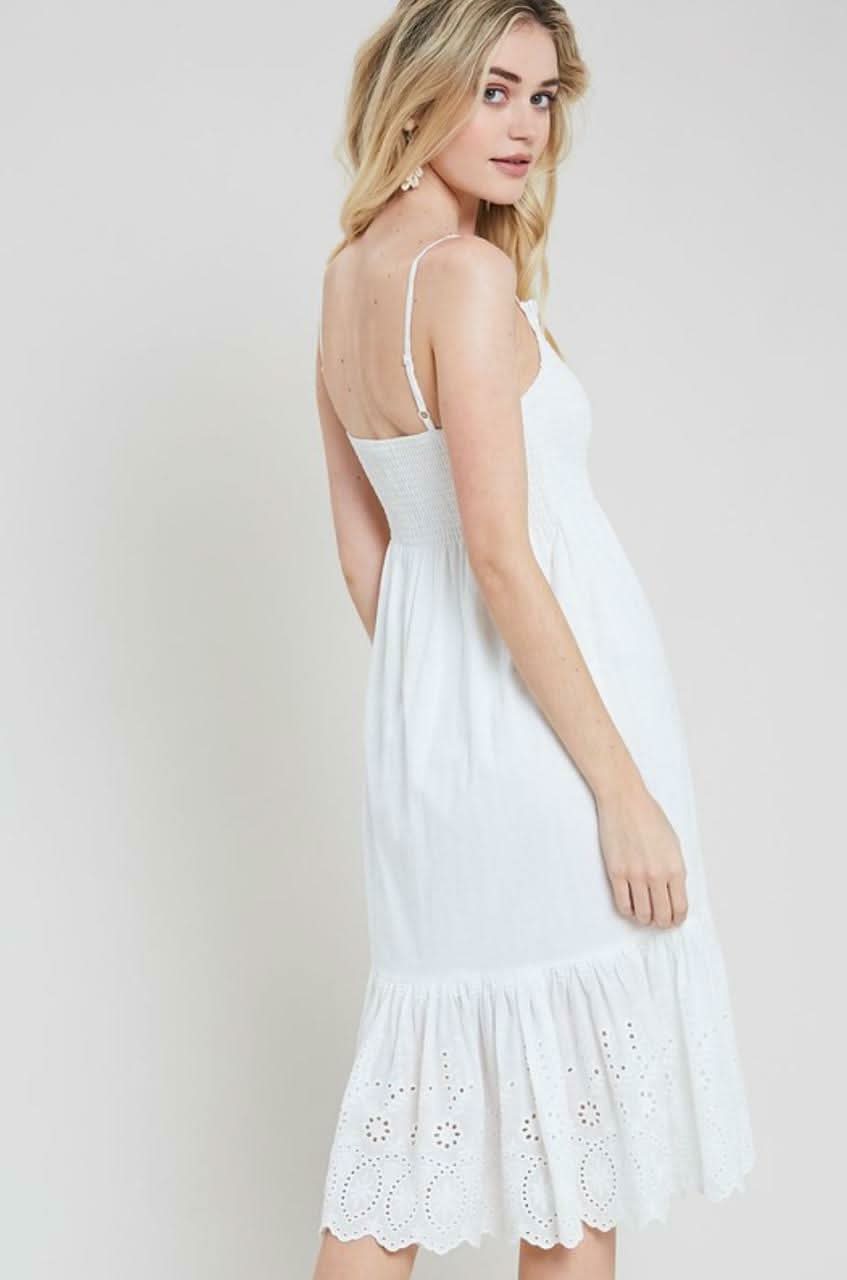 Summer Sun White Smocked Midi Dress