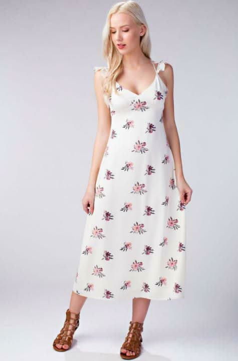 Along the Prairie White Floral Midi Dress