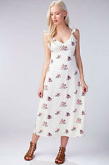 Along the Prairie White Floral Midi Dress
