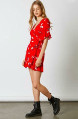 Best Buds Red Floral Print Wrap Dress