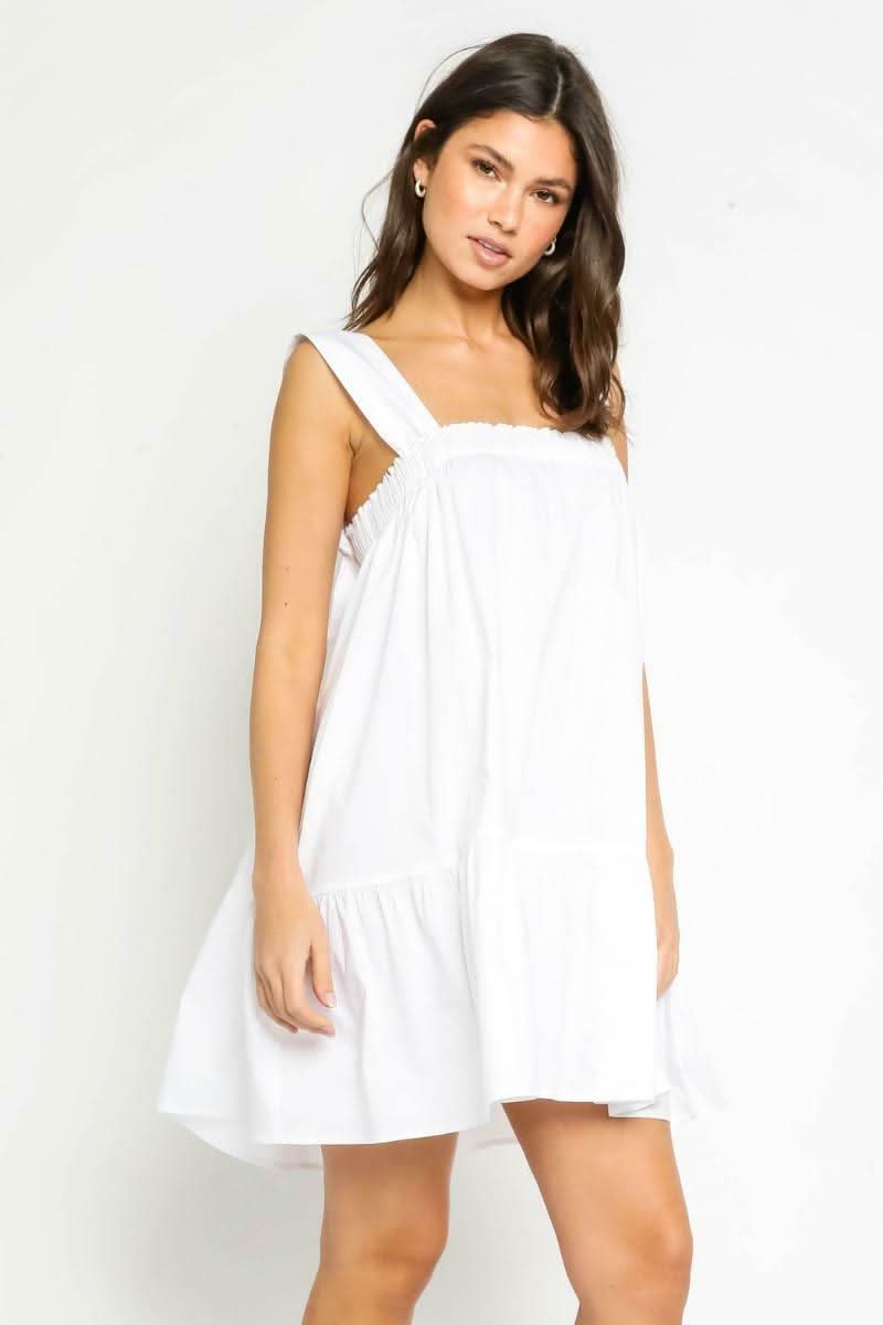 Summer Breeze White Tie-Strap Swing Dress