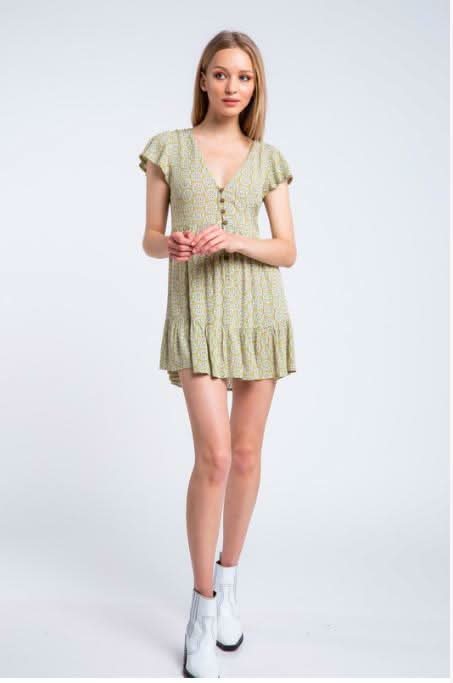 Tina Apple Green Boho Print Mini Dress