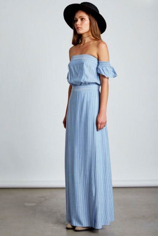 Malibu Chambray Blue Stripe Maxi Dress