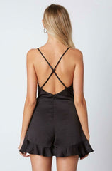 Cassidy Black Satin Wrap Skort Dress