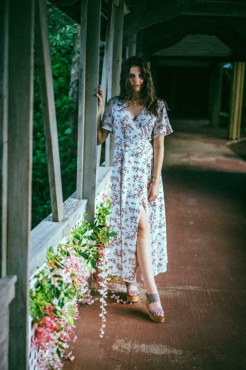 Provence Ivory Floral Print Wrap Maxi Dress