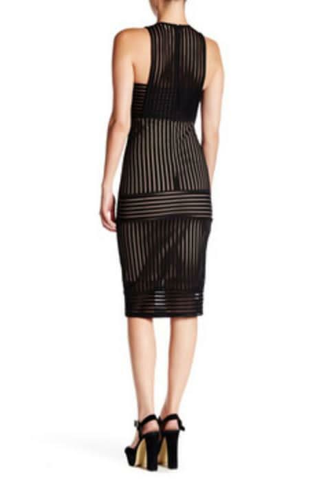 Rules of Intent Sheer Striped Black Body-Con Midi Dress